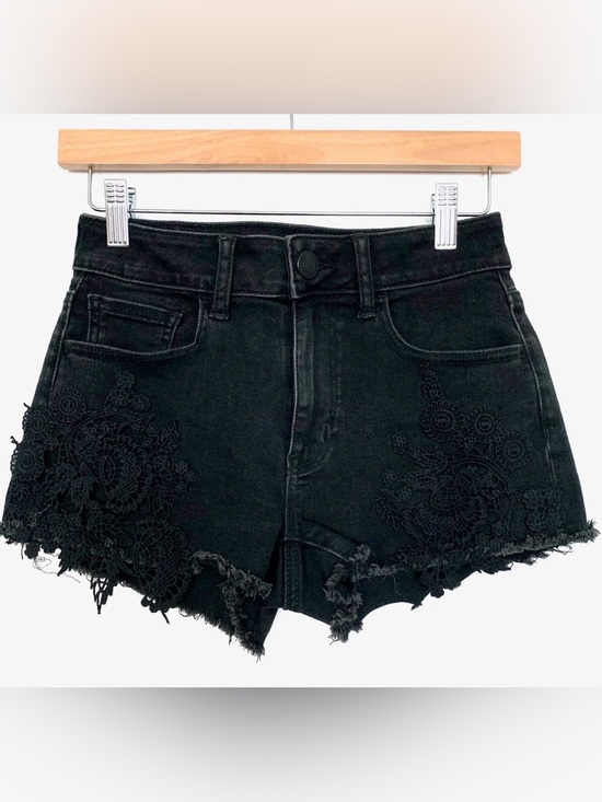 American Eagle Outfitters Pants - American Eagle Outfitters Black Denim Lace-Appliqué Cutoff Shorts